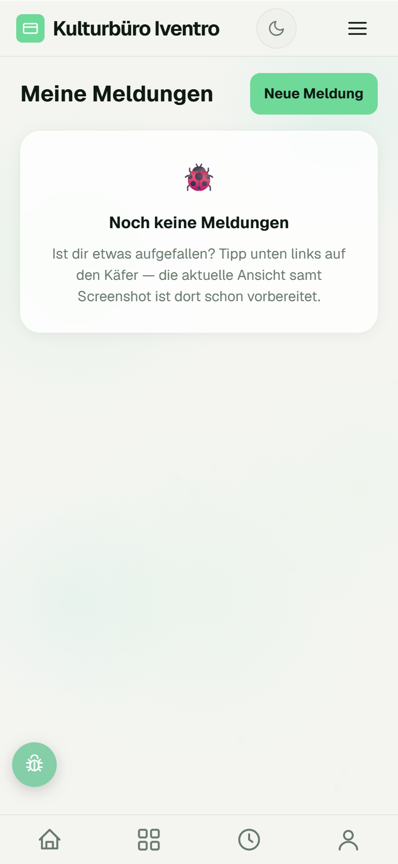 Übersicht „Meine Meldungen"