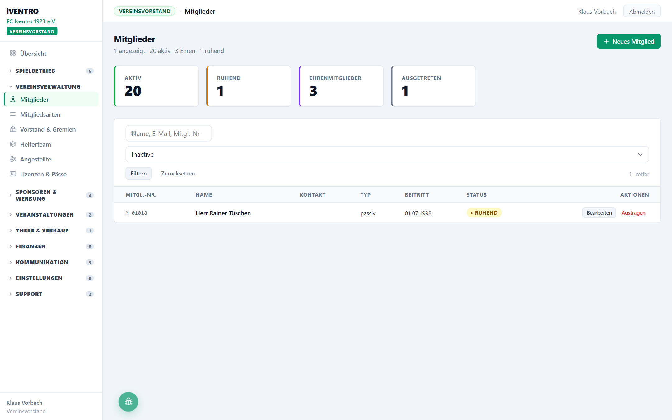 Statusfilter und Badges