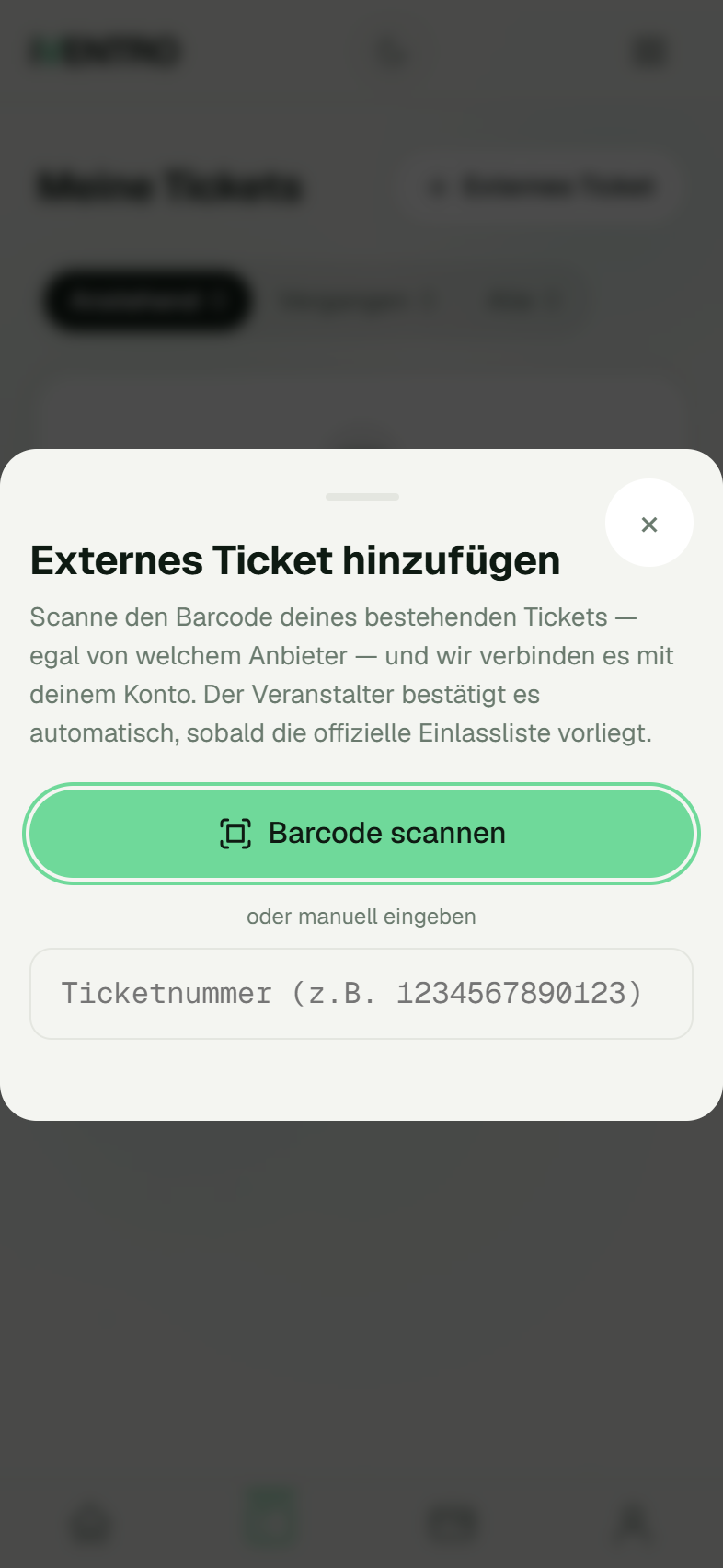 Nachgetragenes Ticket in der Liste