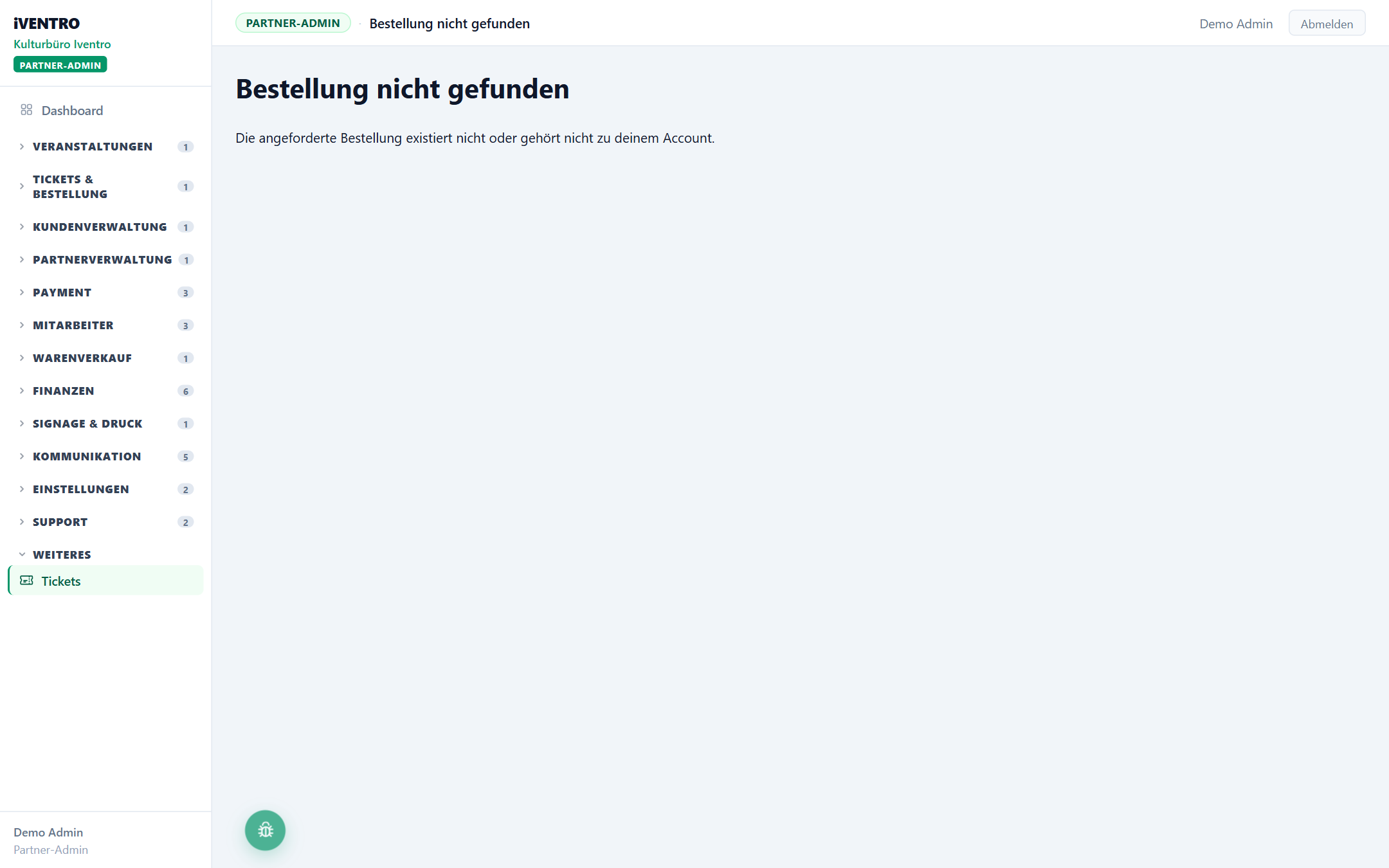 Die Ticket-Tabelle einer Bestellung